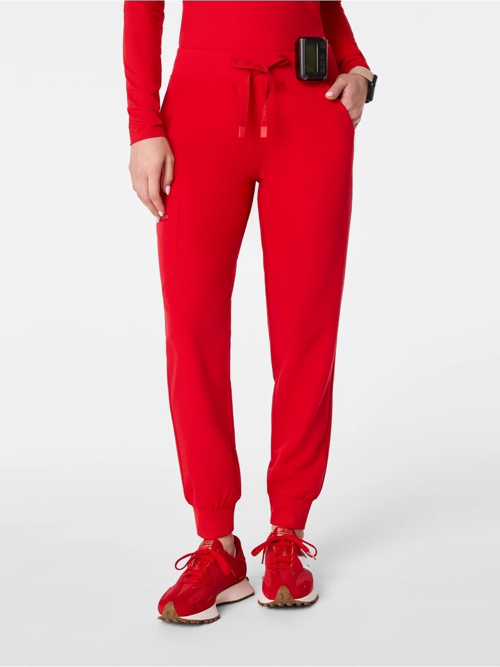 Figs Red Drawstring Joggers for Women
